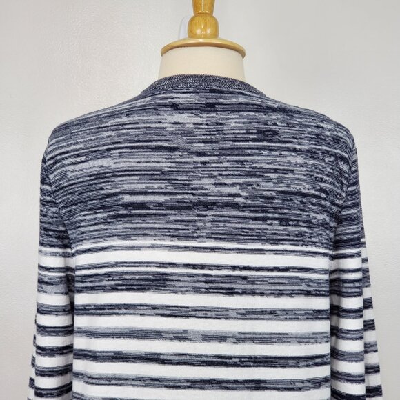 Express Black Gray White Striped Preppy Partial Button Front Sweater Top Size M - Picture 9 of 13
